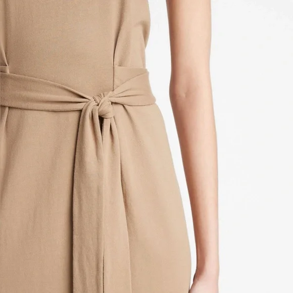 New! Vince Cotton Sleeveless Wrap Dress Gray Midi Slit - Picture 7 of 7